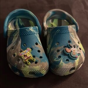 Kids Blue and Green Crocs with Cartoon Charms
